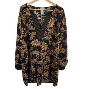 Catherines‎ Shirt popover blouse women plus sz 3X long sleeve gold black v-neck